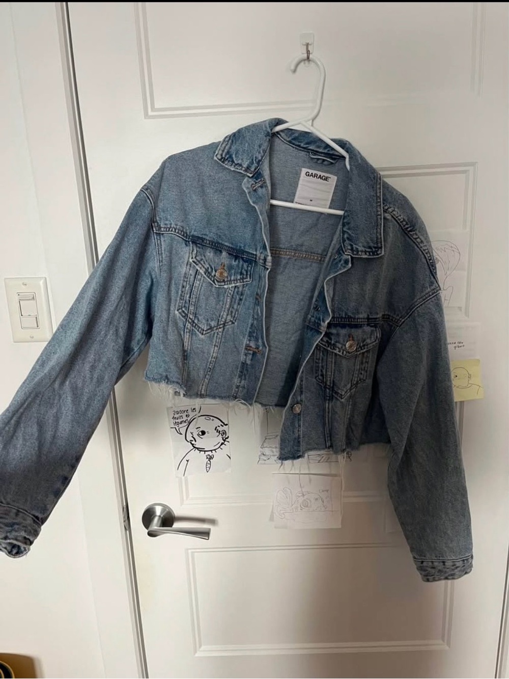 Garage Distressed Cropped Jean Jacket - Light Blue Denim